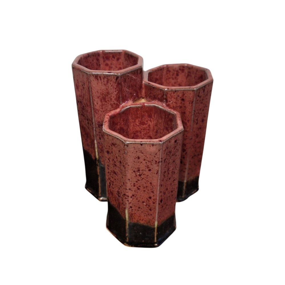 Vintage Signed Studio Pottery Triple Bud Vase Clay Red Speckled